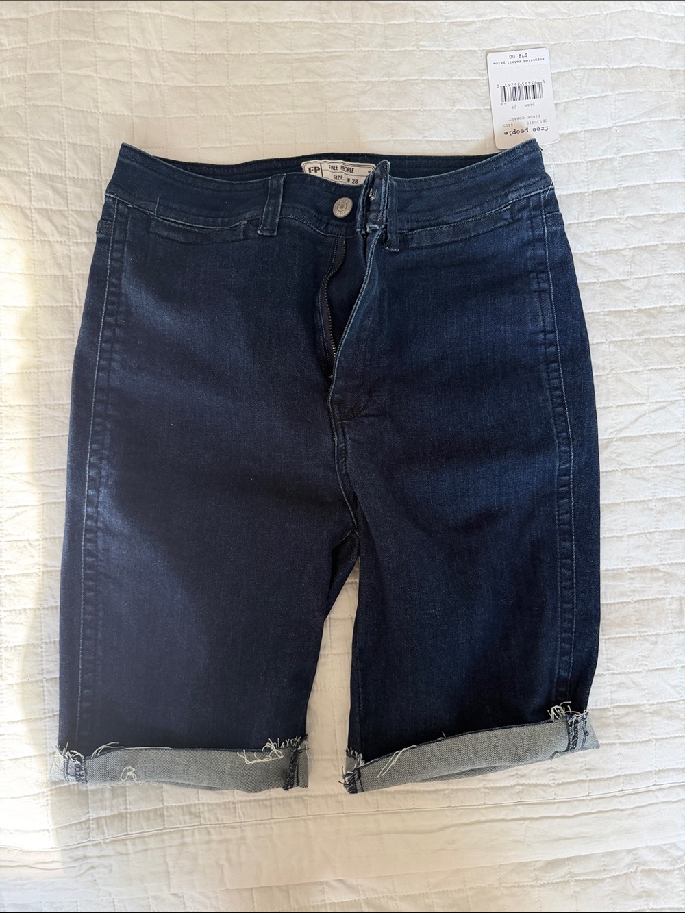 Free People Dark Indigo Denim Bermuda Shorts
